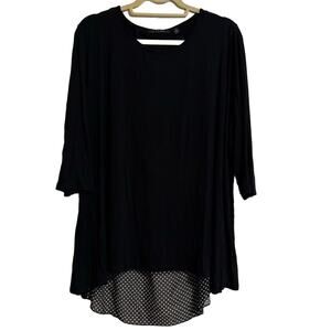 Cyrus Womens 2X Black White Polka Dot Layered Hem Tunic Top 3/4 Sleeve